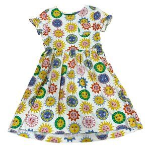 Mini Boden Girls Dress Sun Face Print Short Sleeve Size 11-12Y 152cm Cotton